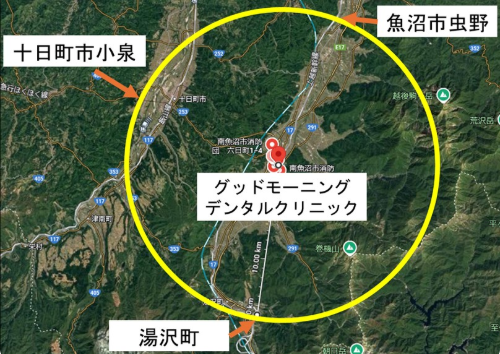 訪問歯科診療の対応エリア（当院からの訪問可能範囲の目安）